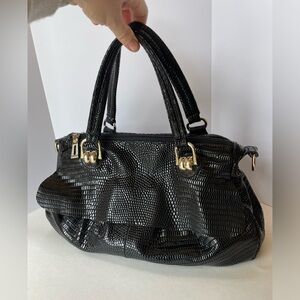 Kushite‎ black faux python snakeskin handbag